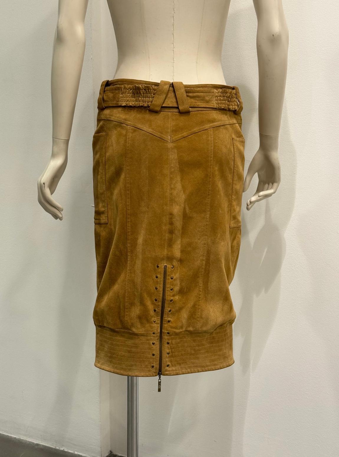 2000s Christian Dior by Galliano sueade zipper skirt For Sale 4