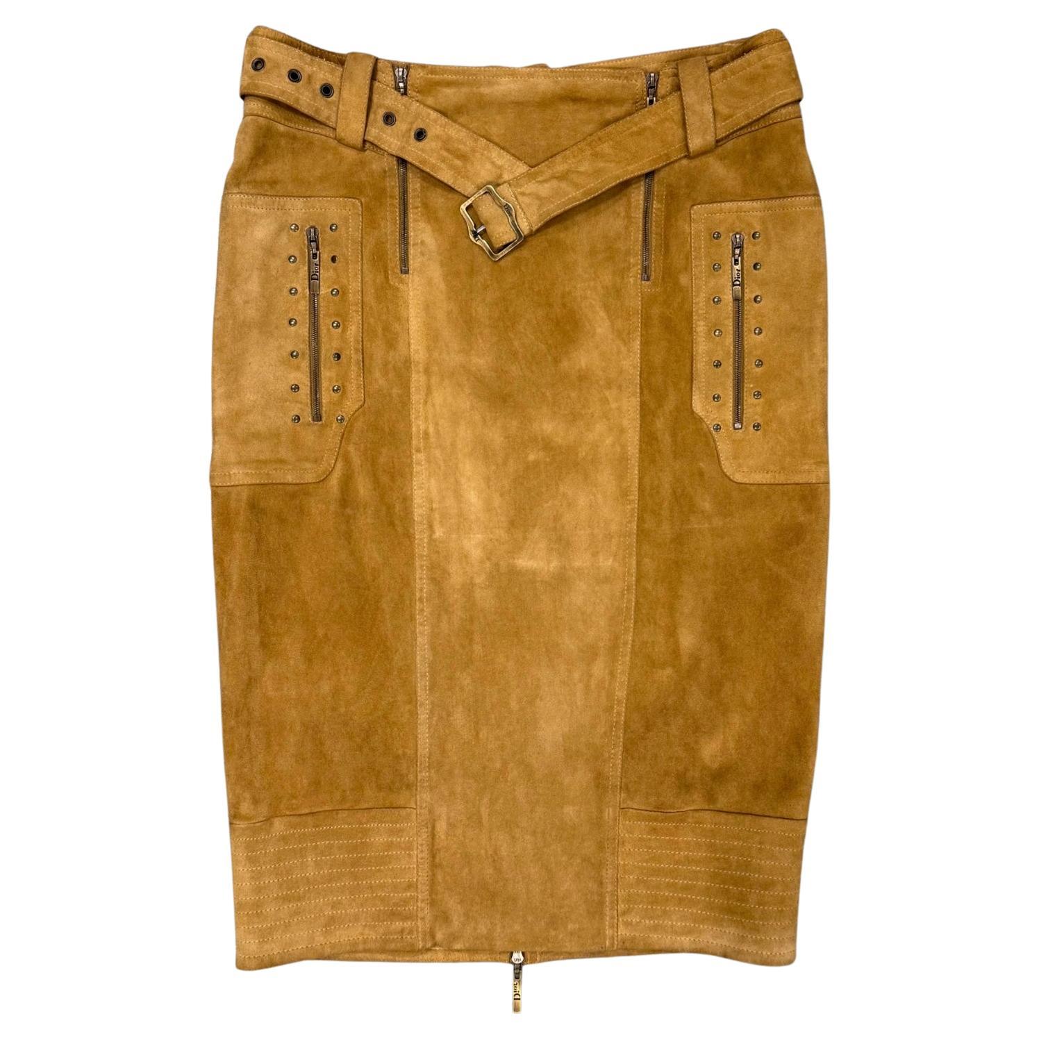 2000s Christian Dior by Galliano sueade zipper skirt