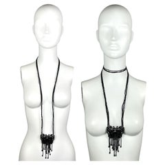 2000's Christian Dior by John Galliano Black Beaded Extra Long Necklace