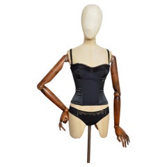 2000s Christian Dior by John Galliano Black Bustier Lingerie Corset & Panties XS