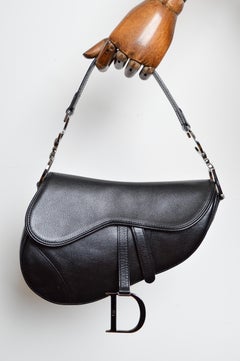 2000's Christian Dior by John Galliano Black Leather Classic Saddle Shoulder Bag