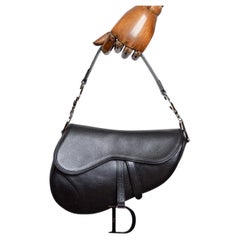 2000's Christian Dior by John Galliano Black Leather Classic Saddle Shoulder Bag