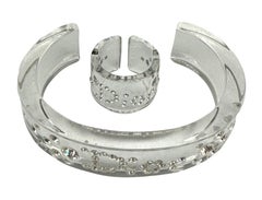 2000s Christian Dior by John Galliano Clear Acrylic Rhinestone Logo Cuff Ring