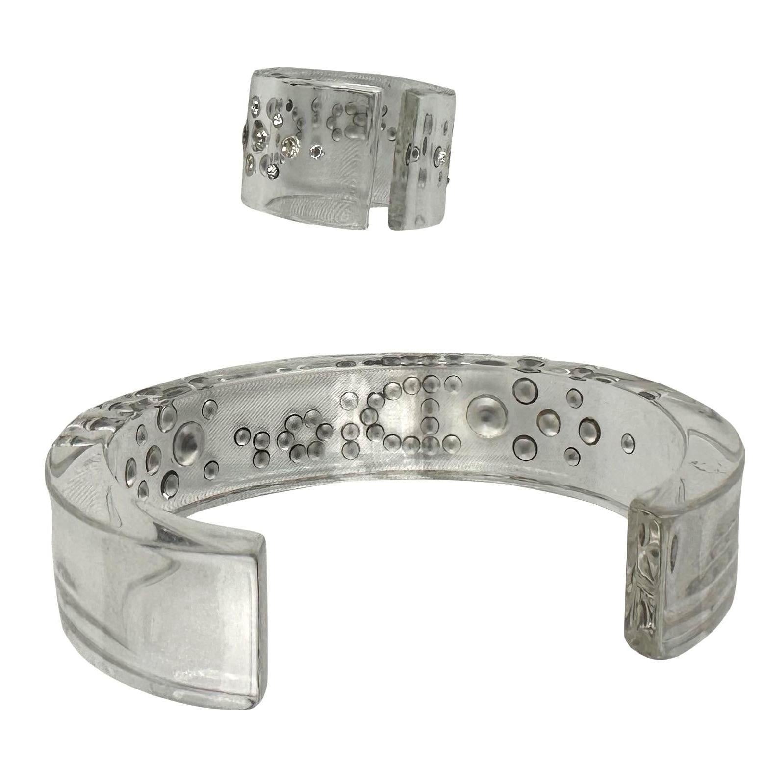 2000s Christian Dior by John Galliano Clear Acrylic Rhinestone Logo Cuff Ring  In Good Condition For Sale In West Hollywood, CA