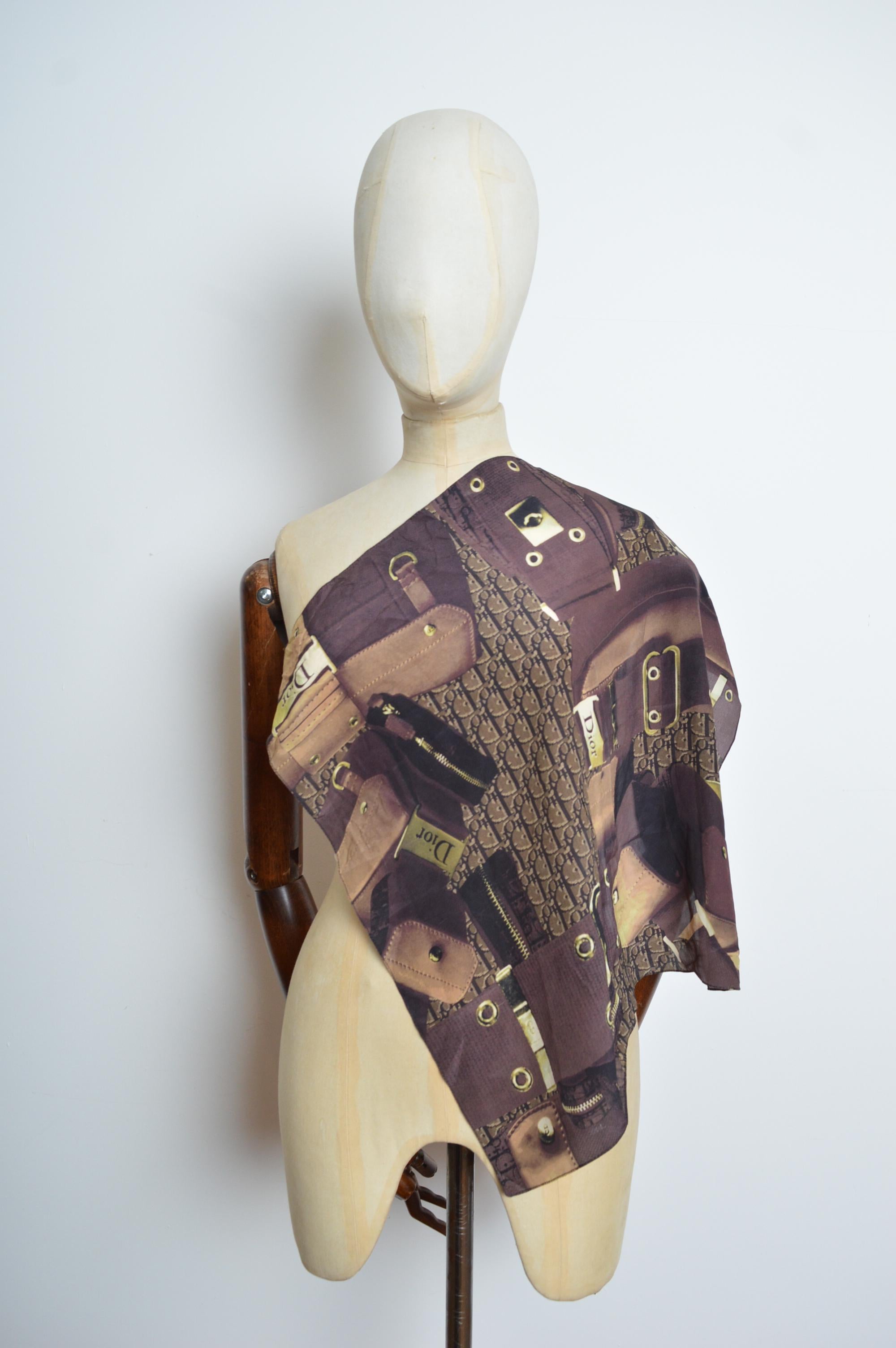 2000's Christian Dior by John Galliano Colombus Small Silk Square Scarf For Sale 1