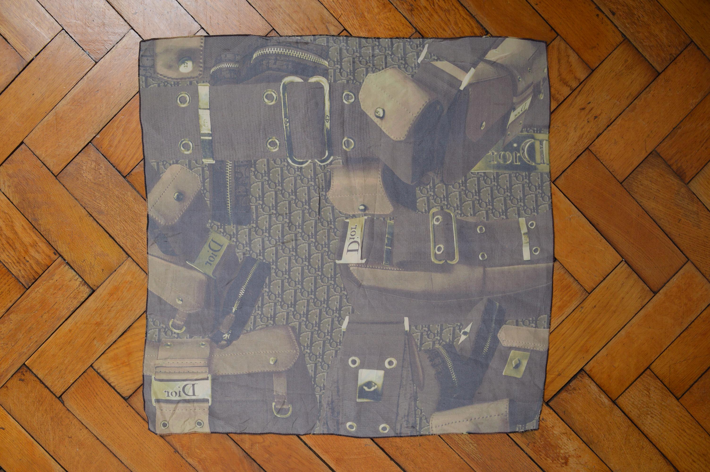 2000's Christian Dior by John Galliano Colombus Small Silk Square Scarf For Sale 3