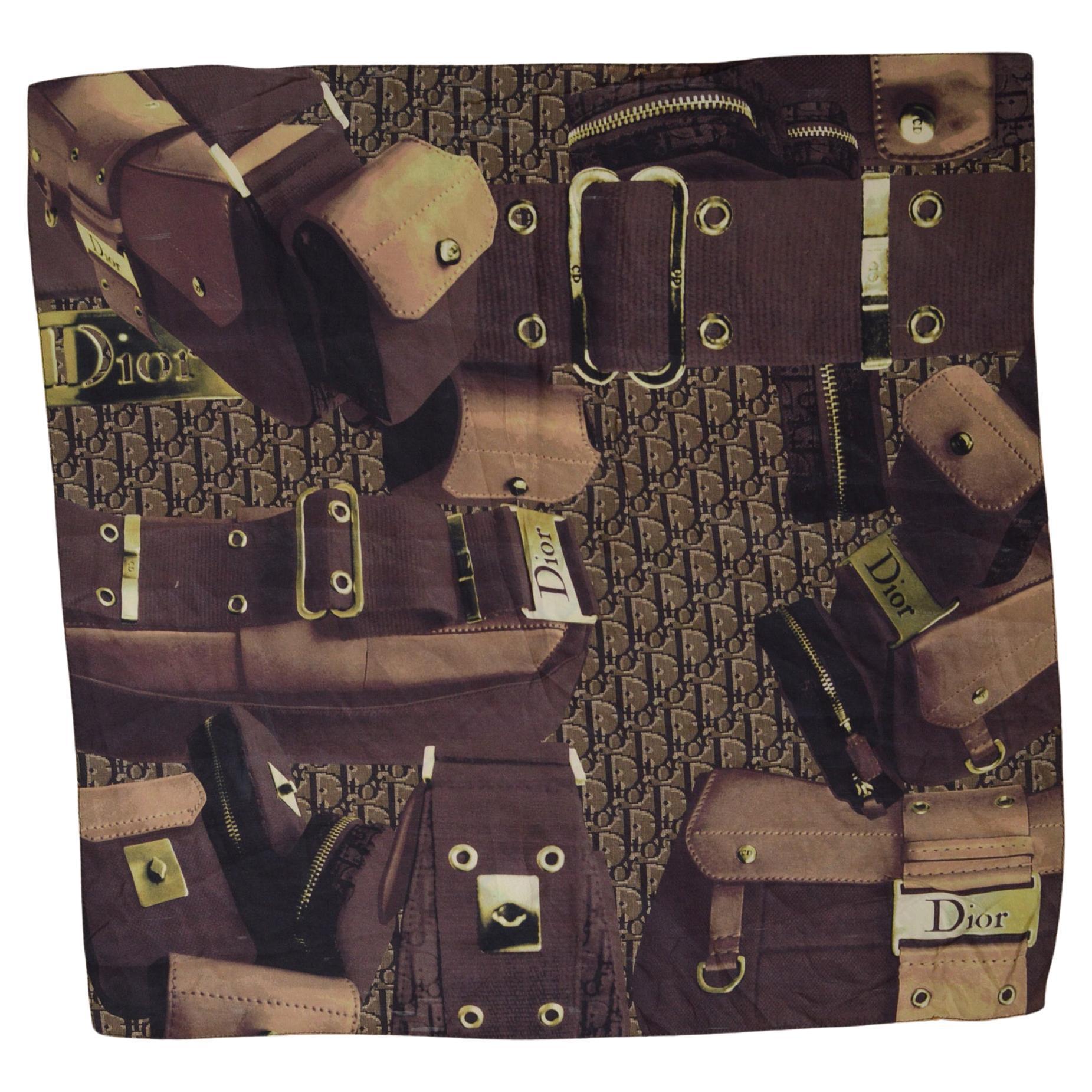 2000's Christian Dior by John Galliano Colombus Small Silk Square Scarf For Sale