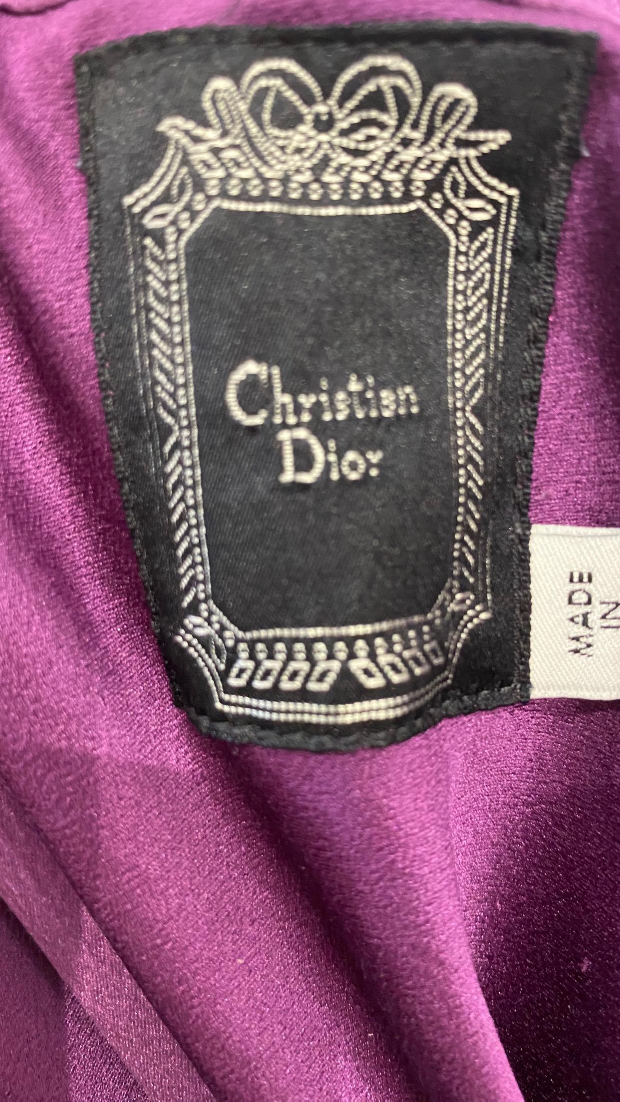 2000s Christian Dior by John Galliano purple eggplant silk charmeuse spaghetti strap with ruching and beautiful drapes. Perfect for holiday or wedding.
size : 38F / US 6