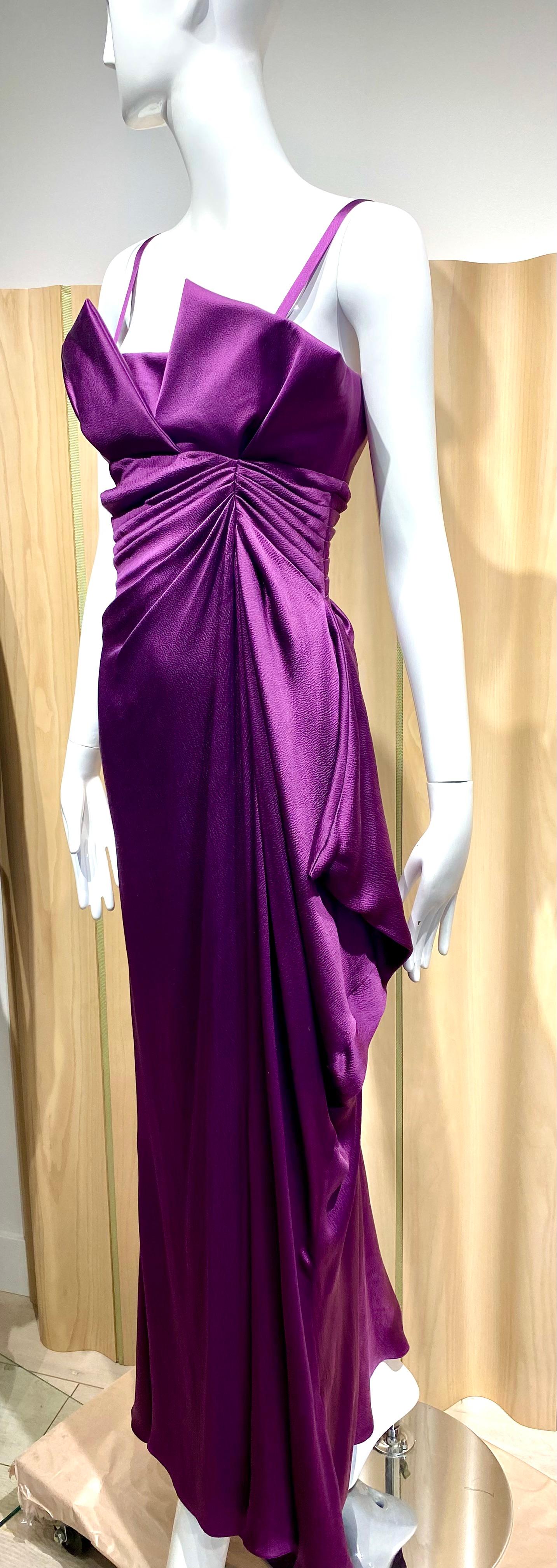 2000s Christian Dior by John Galliano Purple Silk Charmeuse Gown In Excellent Condition For Sale In Beverly Hills, CA