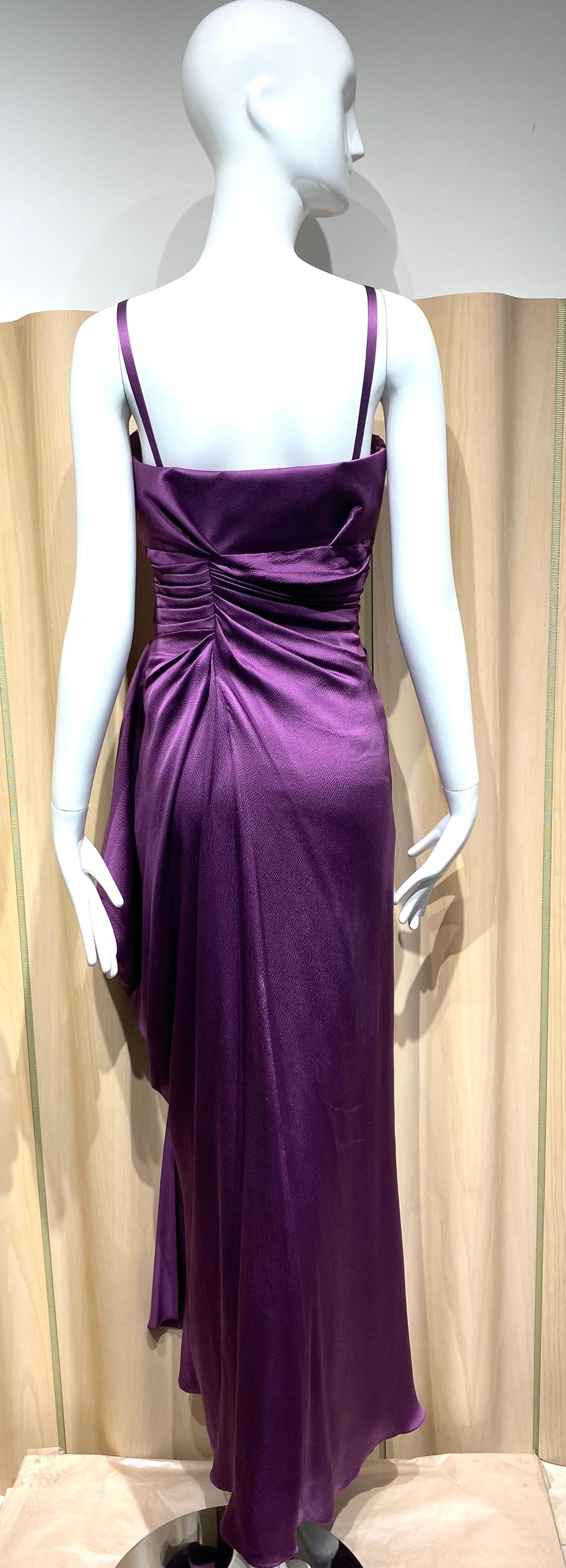 2000s Christian Dior by John Galliano Purple Silk Charmeuse Gown For Sale 2