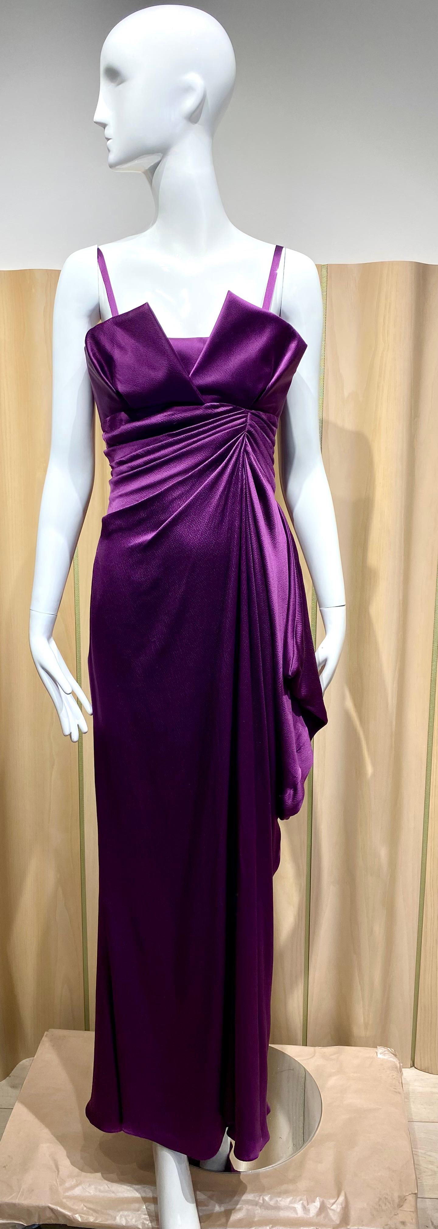 2000s Christian Dior by John Galliano Purple Silk Charmeuse Gown For Sale 3