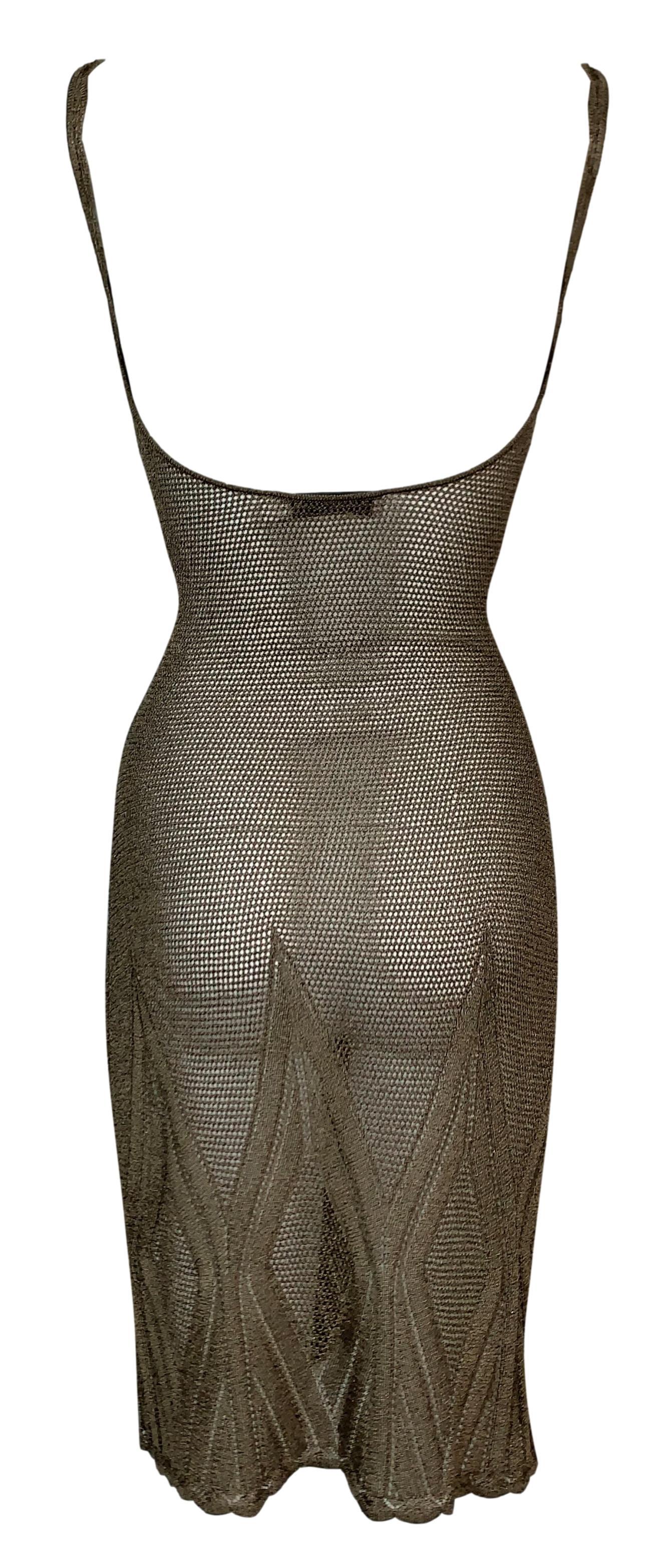 2000er Christian Dior by John Galliano Durchsichtiges Bronze-Strickminikleid (Schwarz)