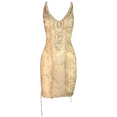 S/S 2006 Christian Dior by John Galliano Sheer Nude Lace Corset Knit Mini Dress