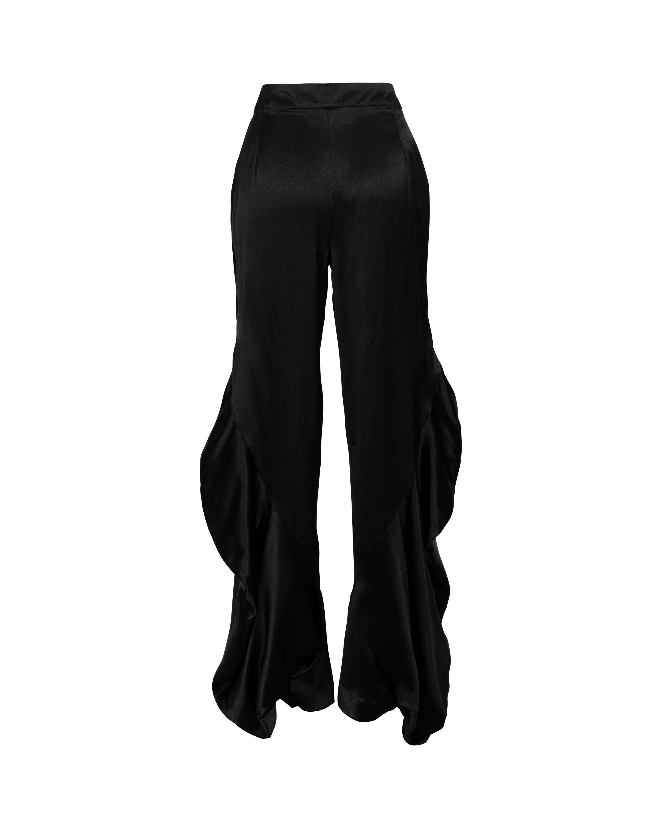 2000’s Christian Dior by John Galliano Silk Black Pants with Ruffle Sides In Excellent Condition In North Hollywood, CA