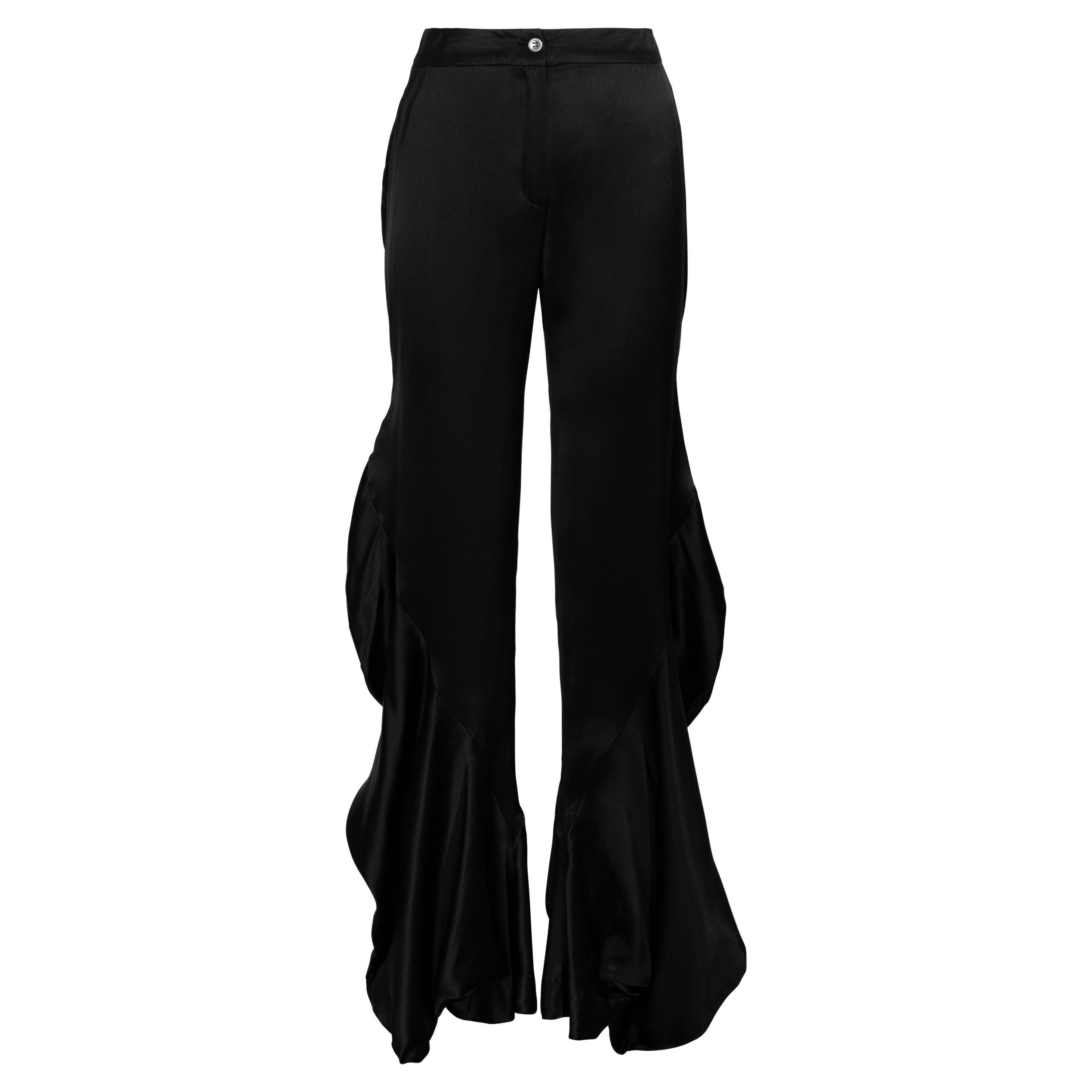 2000’s Christian Dior by John Galliano Silk Black Pants with Ruffle Sides