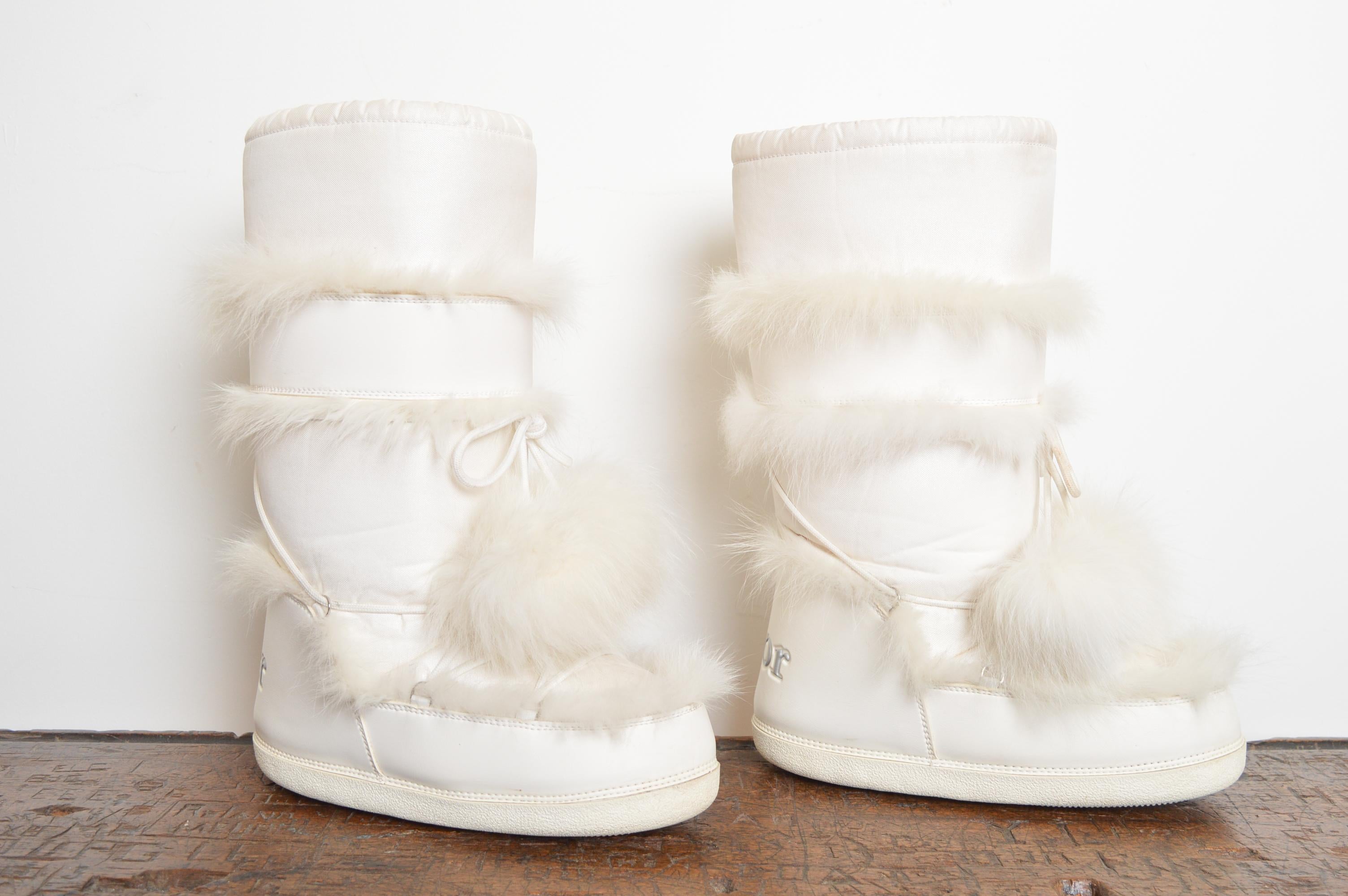 2000's Christian Dior by John Galliano Weiße Pelz-Schneestiefel EU 41-43 im Angebot 12