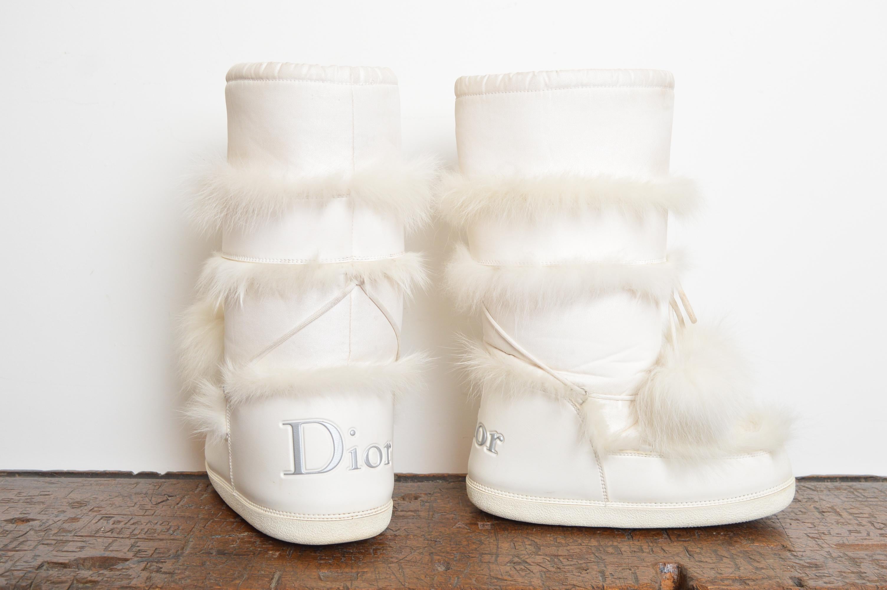 2000's Christian Dior by John Galliano Weiße Pelz-Schneestiefel EU 41-43 im Angebot 13