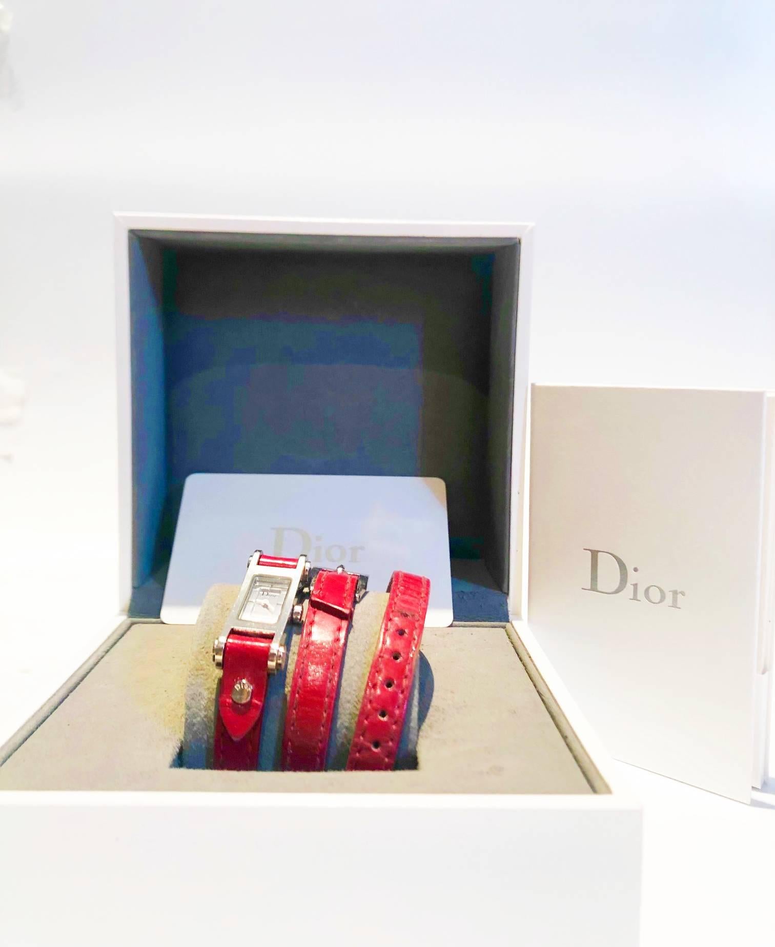 2000s Christian Dior 'Dior 66' Model Red Buckle Strap Steel Watch In Good Condition In London, GB