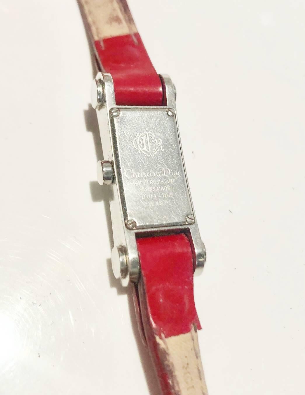 Women's or Men's 2000s Christian Dior 'Dior 66' Model Red Buckle Strap Steel Watch