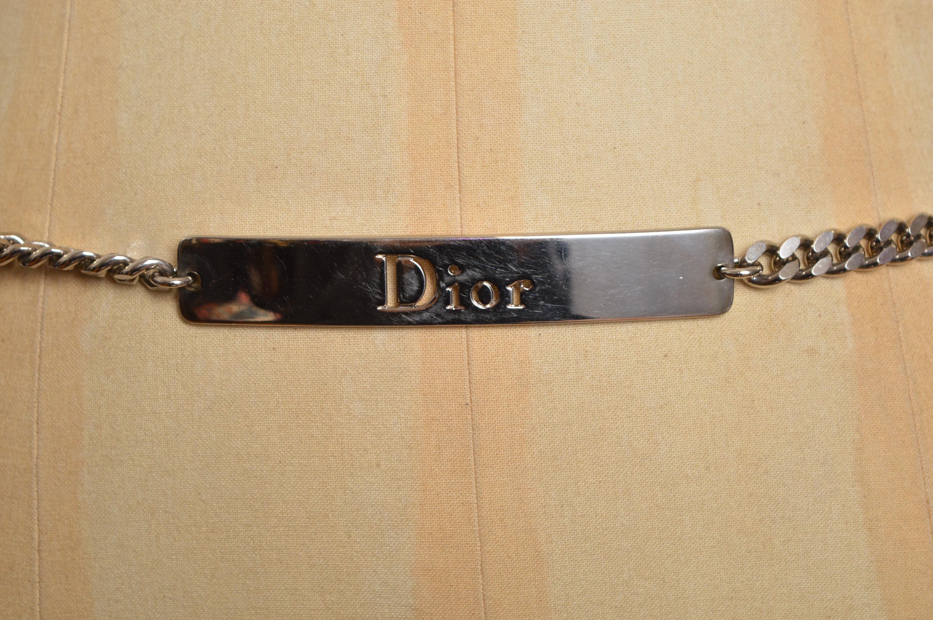 2000er Christian Dior John Galliano Strass Chrom Hundemarke Leder Taillengürtel (Beige) im Angebot