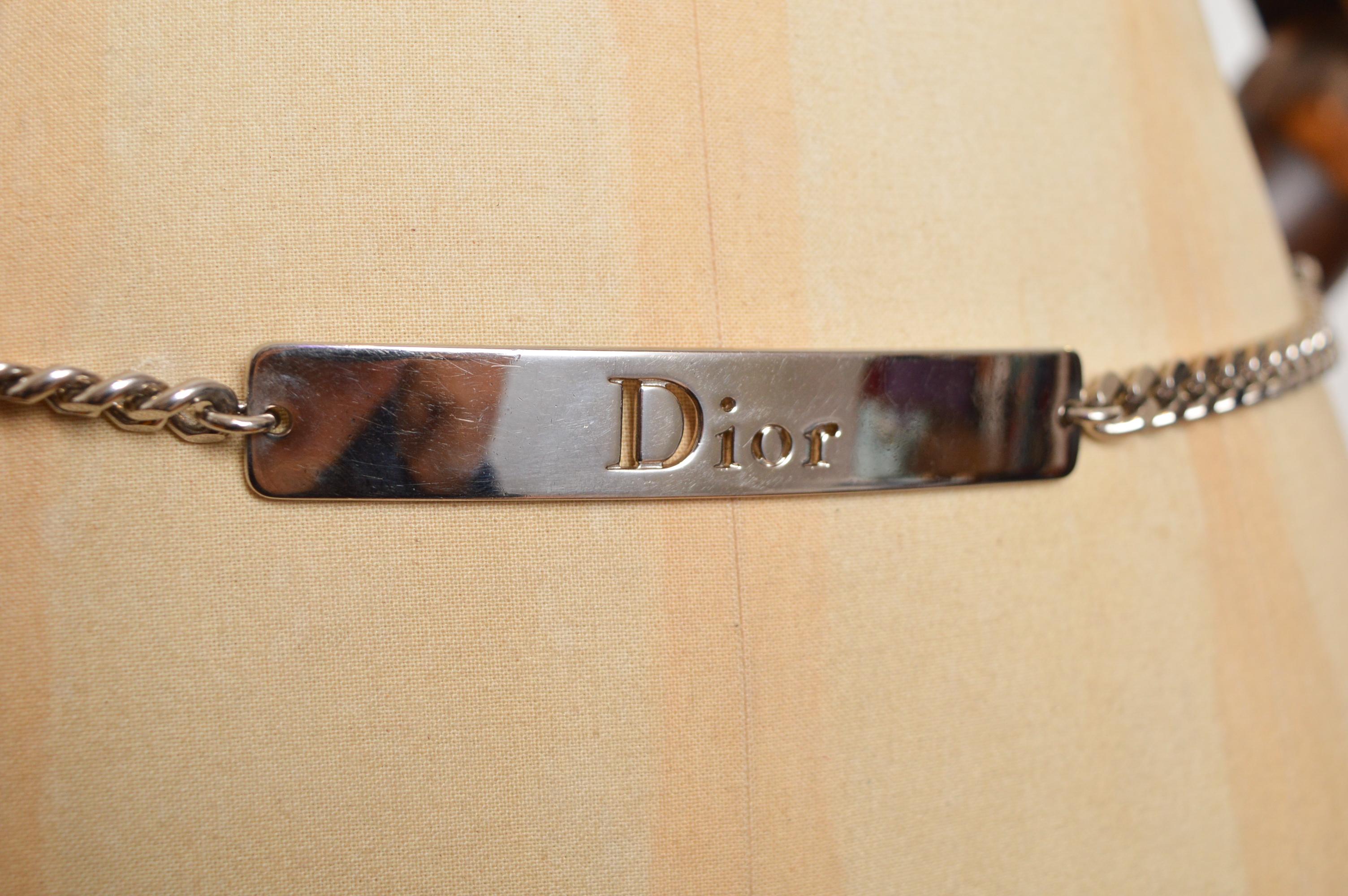 2000er Christian Dior John Galliano Strass Chrom Hundemarke Leder Taillengürtel im Angebot 3