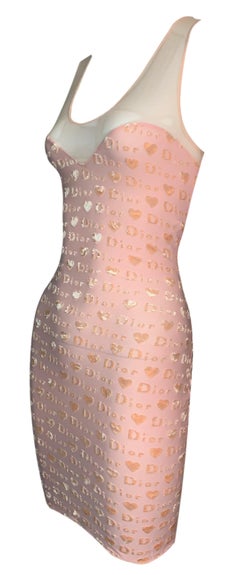 2000's Christian Dior John Galliano Sheer Logo Monogram Peachy Pink Mini Dress
