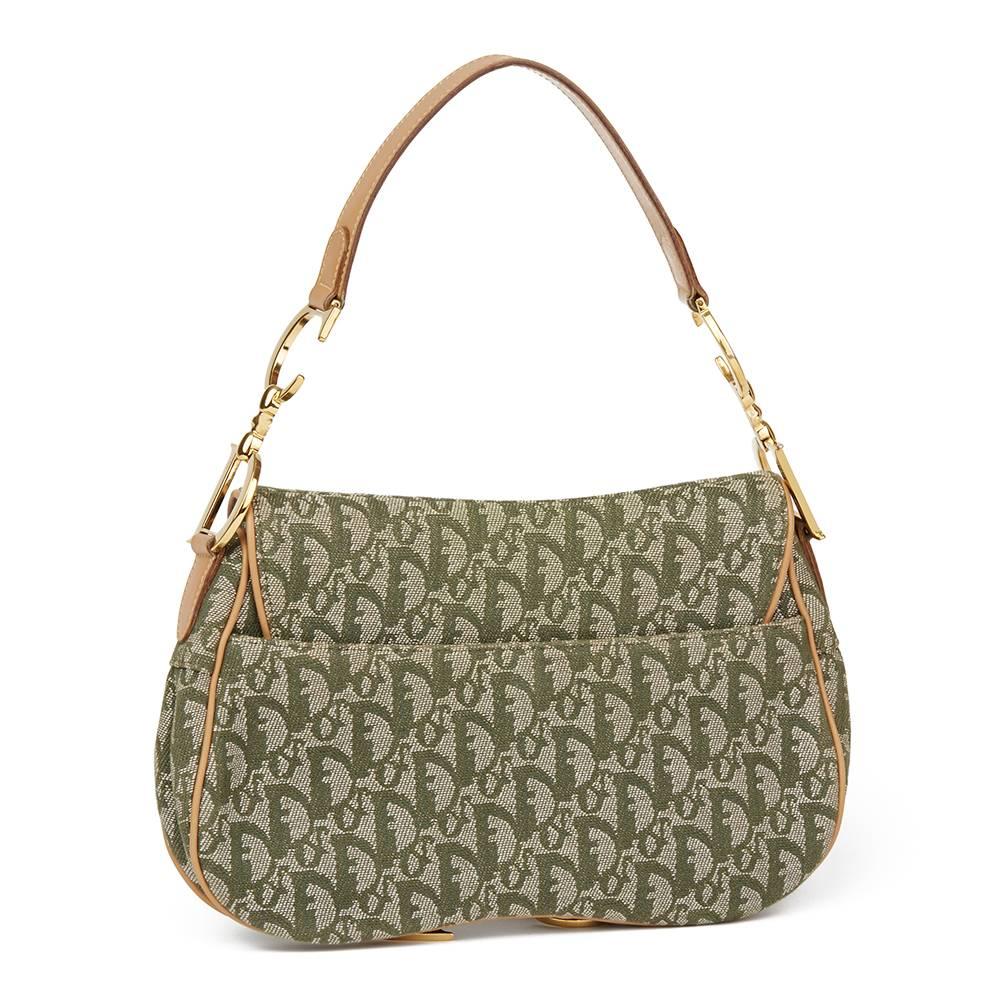 2000s Christian Dior Khaki Monogram Canvas Saddle Bag In Excellent Condition In Bishop's Stortford, Hertfordshire
