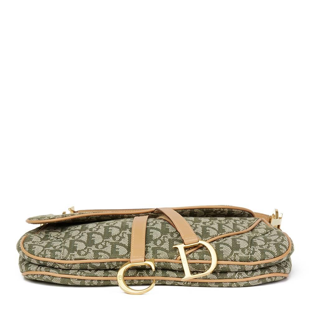Women's 2000s Christian Dior Khaki Monogram Canvas Saddle Bag