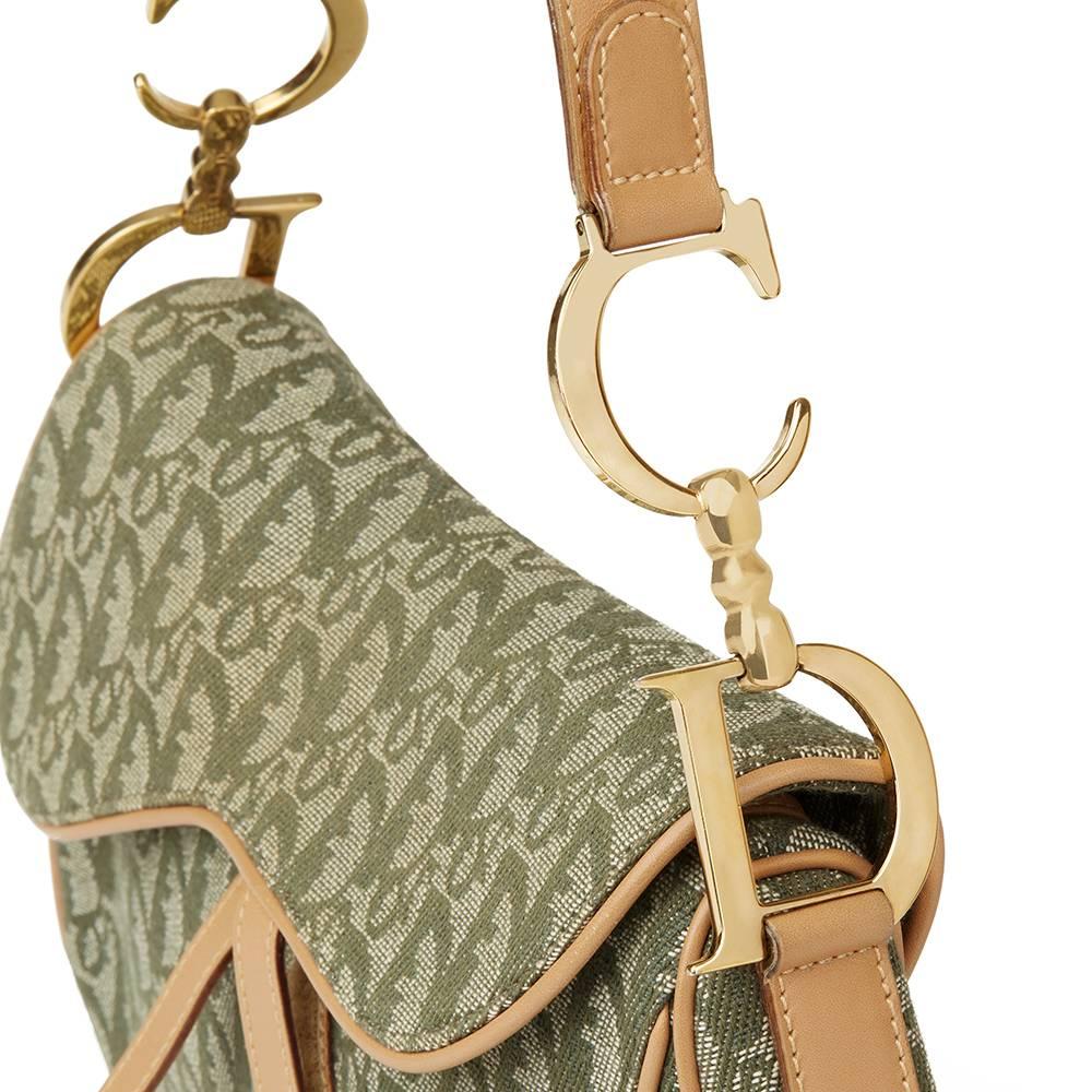 2000s Christian Dior Khaki Monogram Canvas Saddle Bag 1