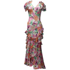 2000s Christian Dior long silk cocktail dress with floral pattern print