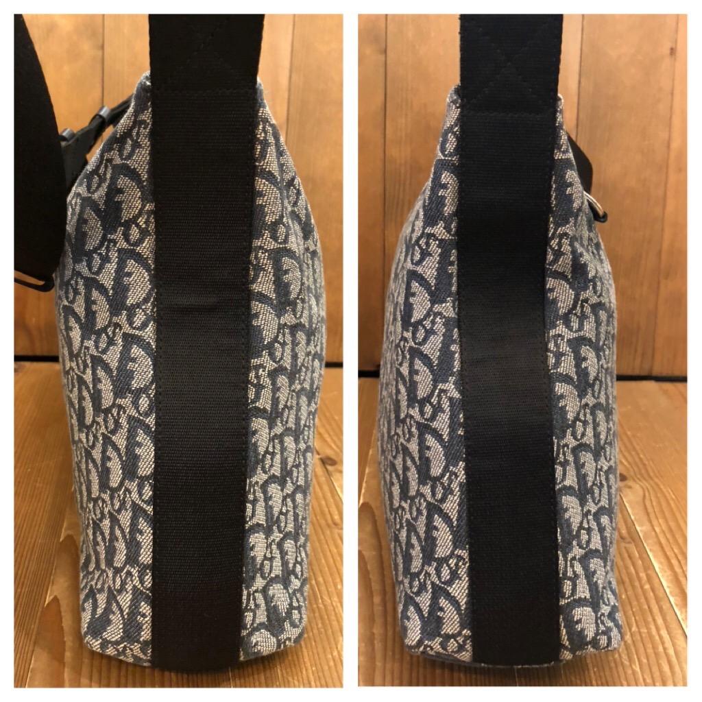 Black 2000s CHRISTIAN DIOR Navy Trotter Jacquard Messenger Crossbody Bag