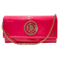 2000s Christian Dior Pink Patent Leather Wallet Gold Chain Purse