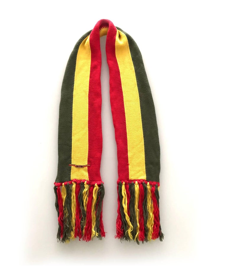 2000s Christian Dior Rasta collection Merinos Wool Logo Fringe Scarf  In Good Condition For Sale In London, GB