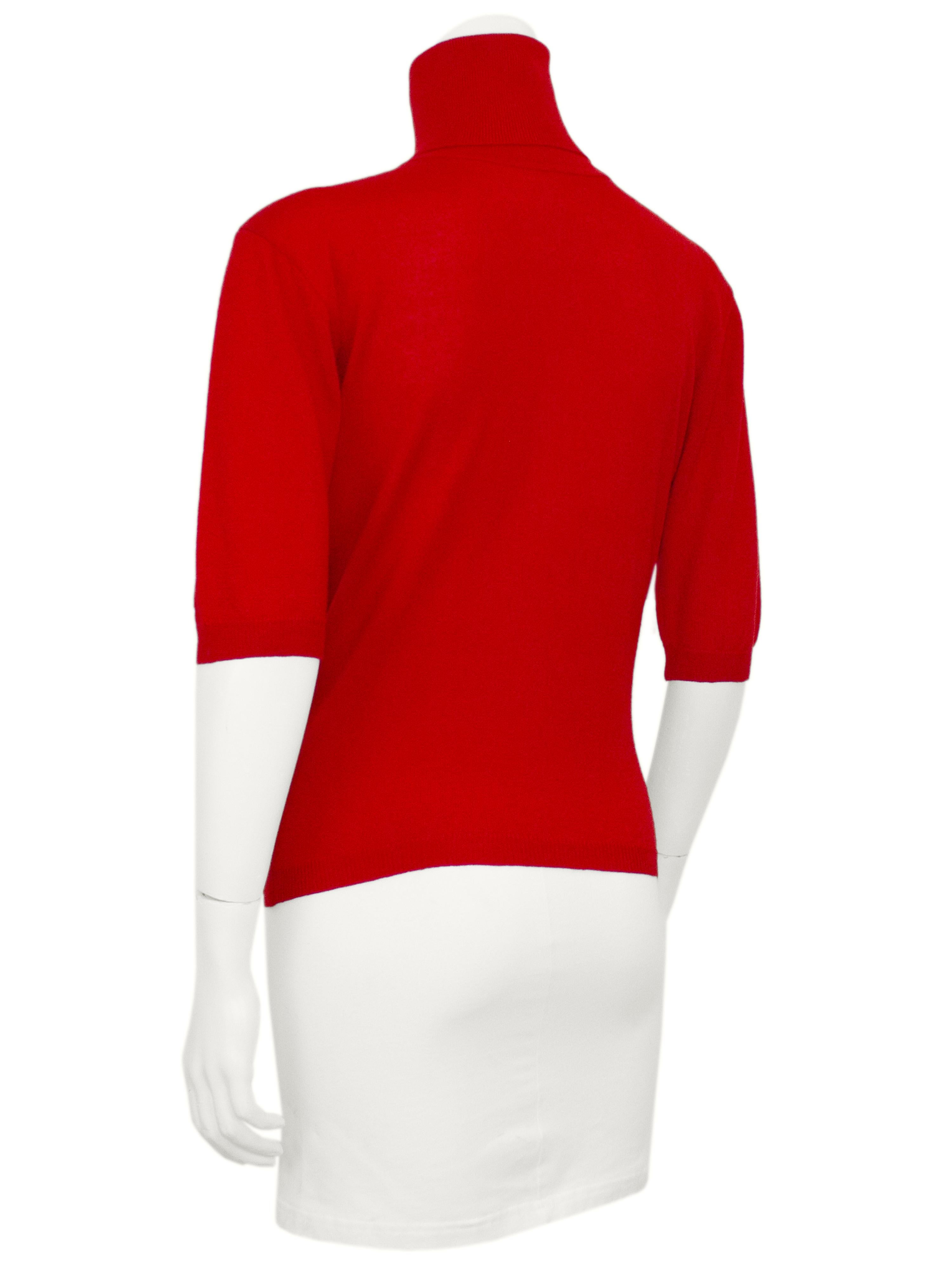 Gris 2000's Christian Dior Rouge Col roulé à manches courtes en vente