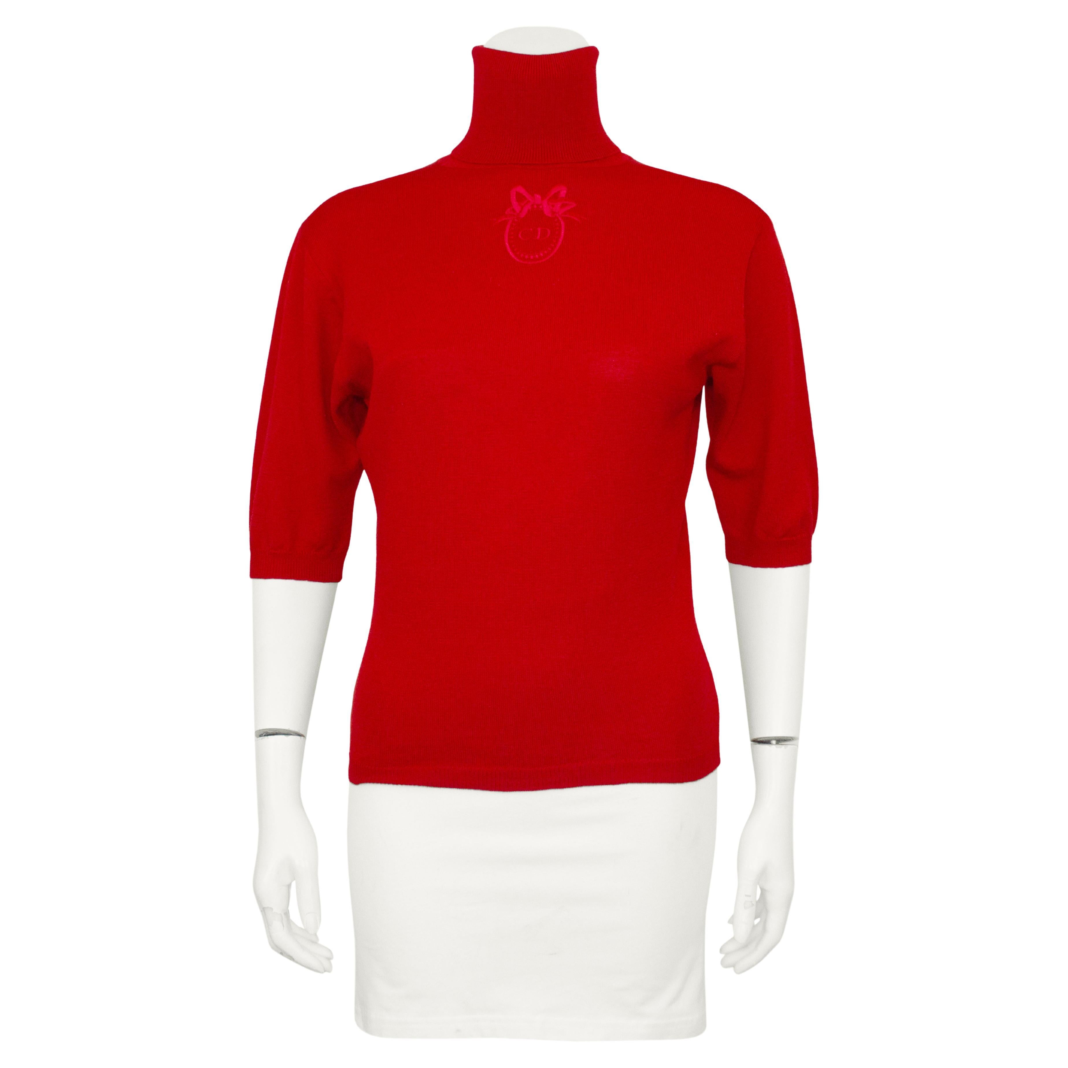 2000's Christian Dior Red Short Sleeve Turtleneck
