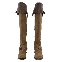 2000's Christian Dior Taupe Suede over-the-knee Boots