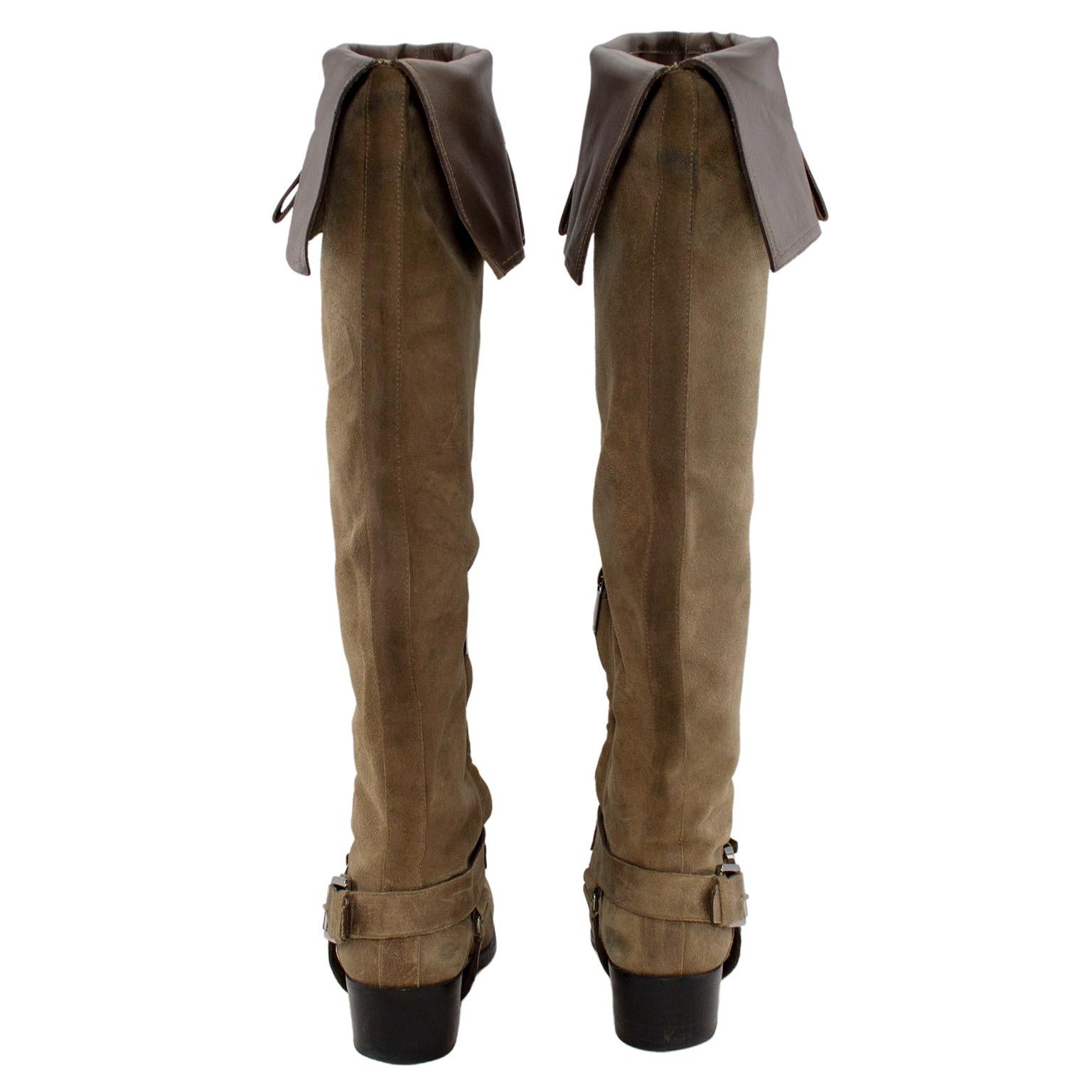 Marron 2000's Christian Dior Taupe Suede over-the-knee Boots en vente