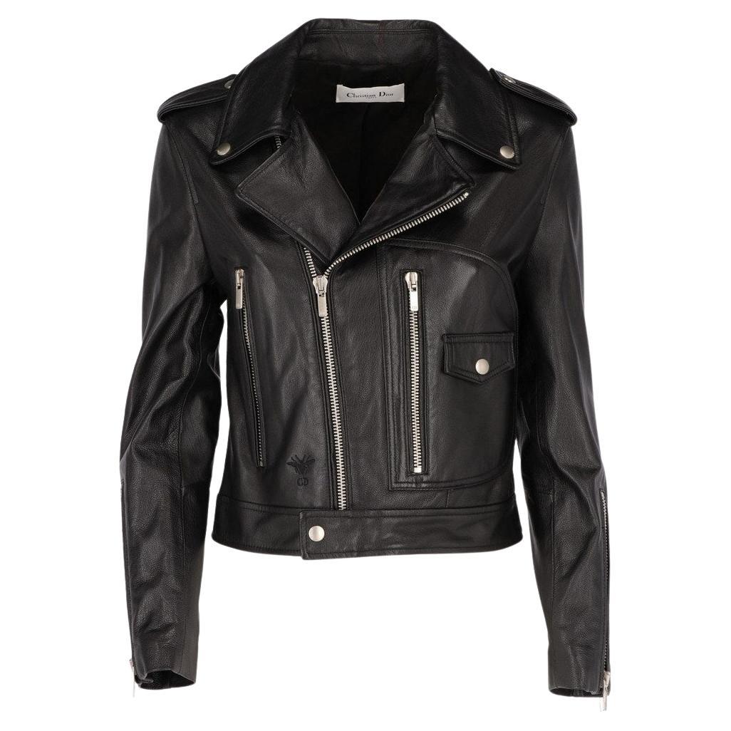 2000s Christian Dior Vintage black leather “DIOR ANGELS” logoed biker jacket