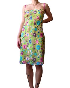 2000s Christian Lacroix Bazar Floral Embroidered Tulle Midi Dress