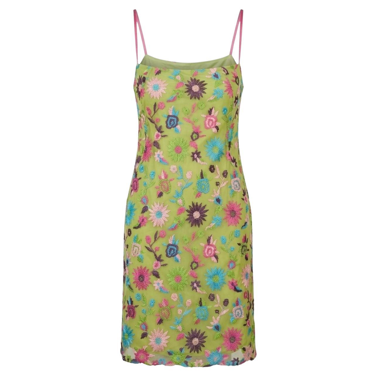 2000s Christian Lacroix Bazar Floral Embroidered Tulle Midi Dress