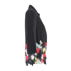 2000s Christian Lacroix Veste en lin noir avec fleurs appliquées