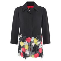 2000s Christian Lacroix Veste en lin noir avec fleurs appliquées
