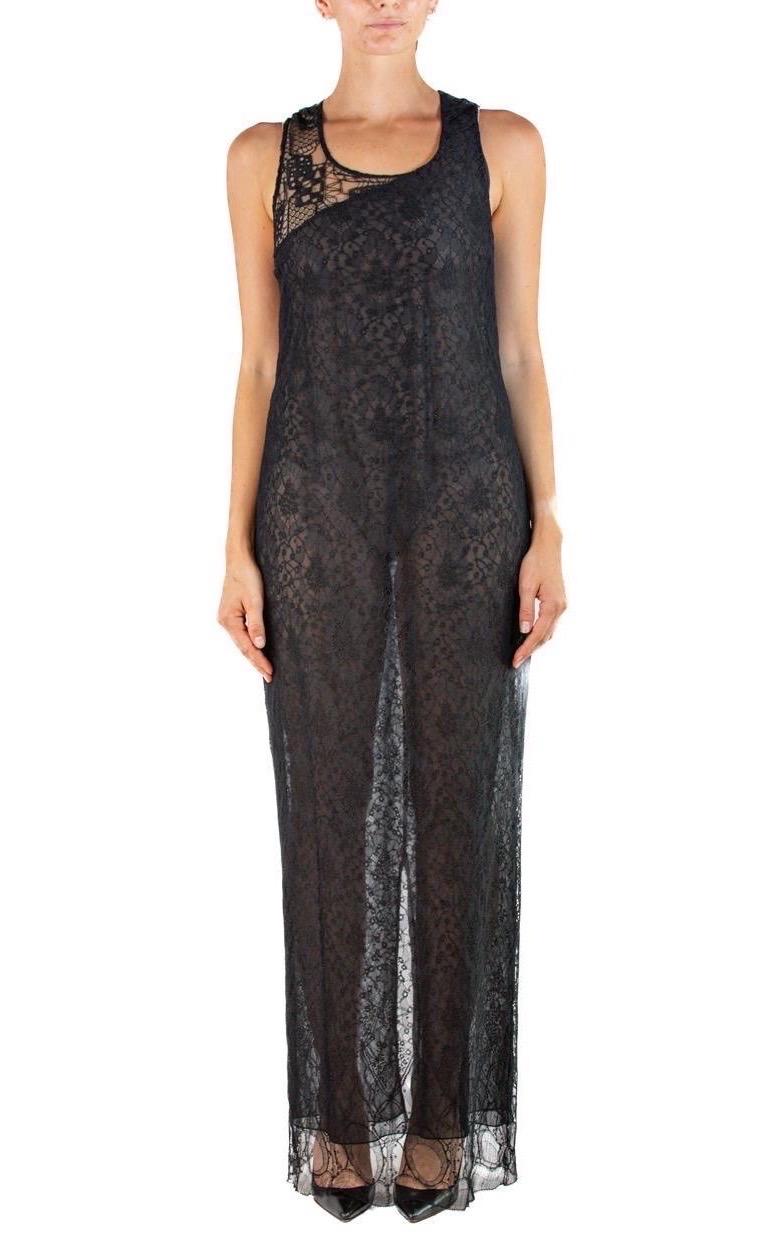 2000S Christian Lacroix Black Sheer Chantilly Lace Gown In Excellent Condition For Sale In New York, NY