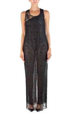 2000S Christian Lacroix Black Sheer Chantilly Lace Gown