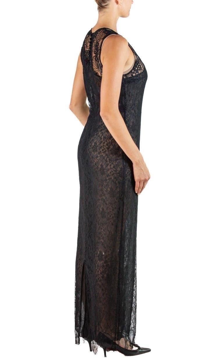 2000S Christian Lacroix Black Sheer Chantilly Lace Gown For Sale 1
