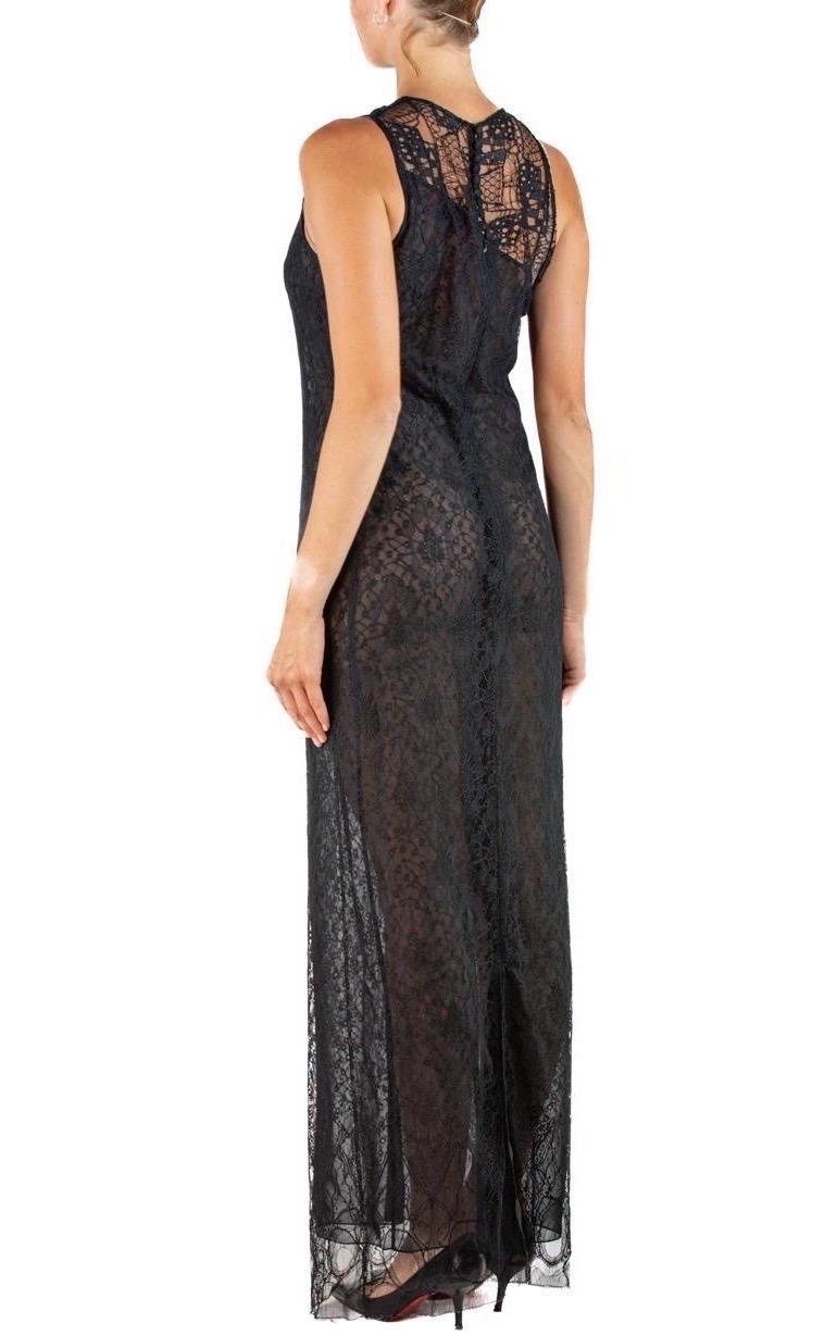 2000S Christian Lacroix Black Sheer Chantilly Lace Gown For Sale 3