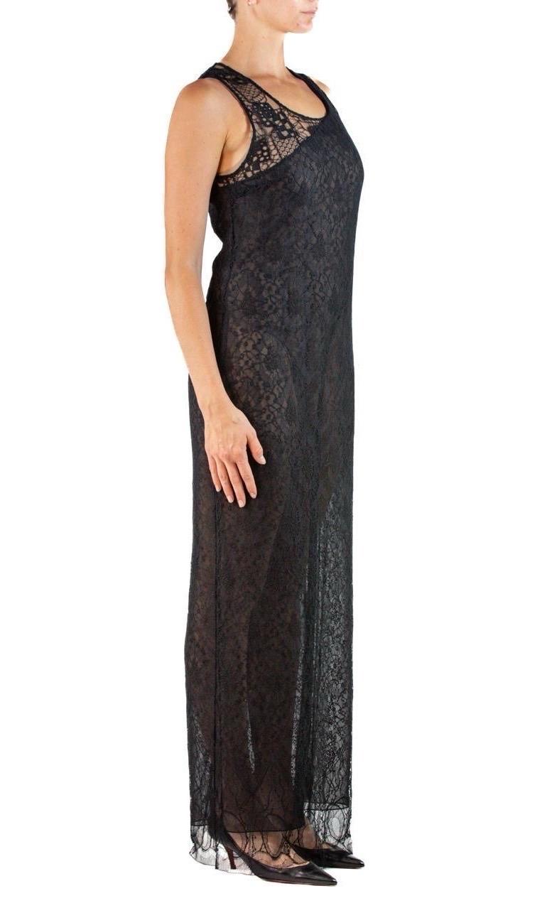 2000S Christian Lacroix Black Sheer Chantilly Lace Gown For Sale 4