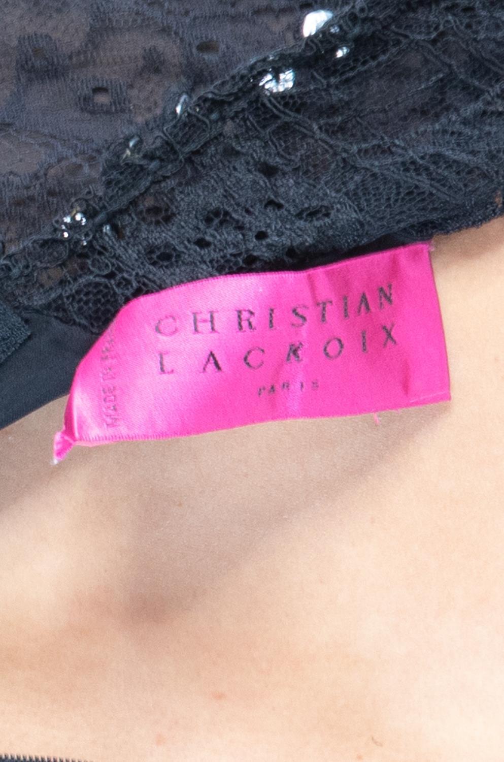 2000S Christian Lacroix Black Sheer Chantilly Lace Gown For Sale 6