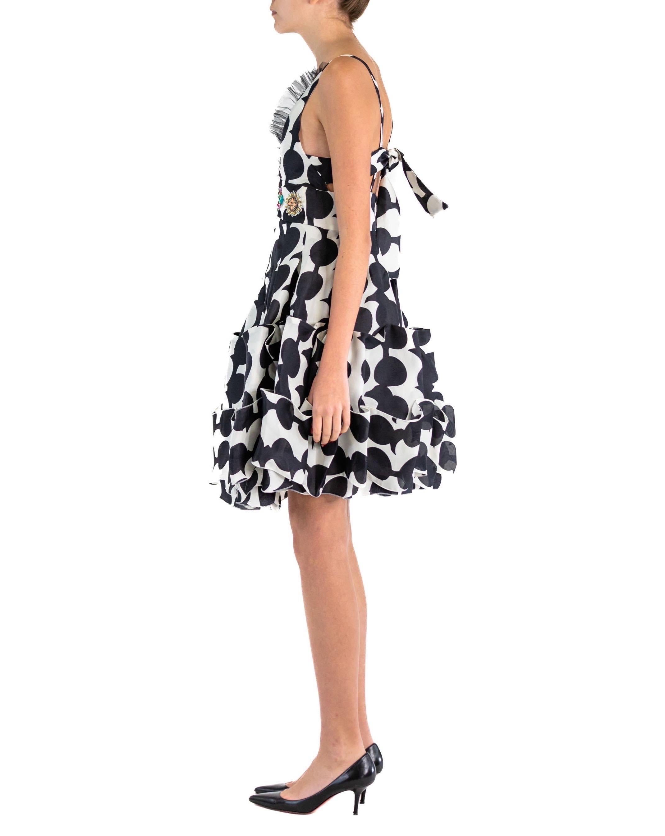 2000S CHRISTIAN LACROIX Black & White Geometric Silk Gazzar Cocktail Dress With In Excellent Condition For Sale In New York, NY