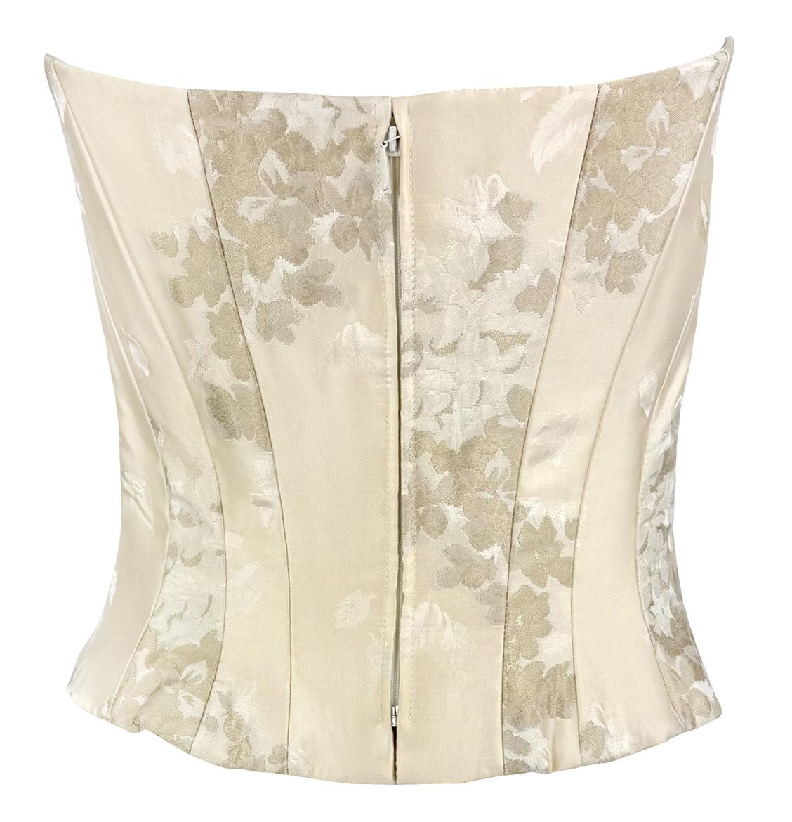 2000s Christian Lacroix Bridal Off-White Floral Satin Strapless Corset Top In Excellent Condition For Sale In West Hollywood, CA